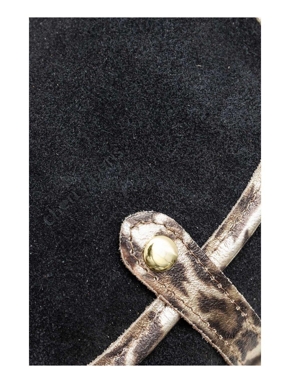 Tom&eva Sac Besace Porté Croisé En Croûte Cuir Vachette 4163 MEISSA SUEDE-Noir