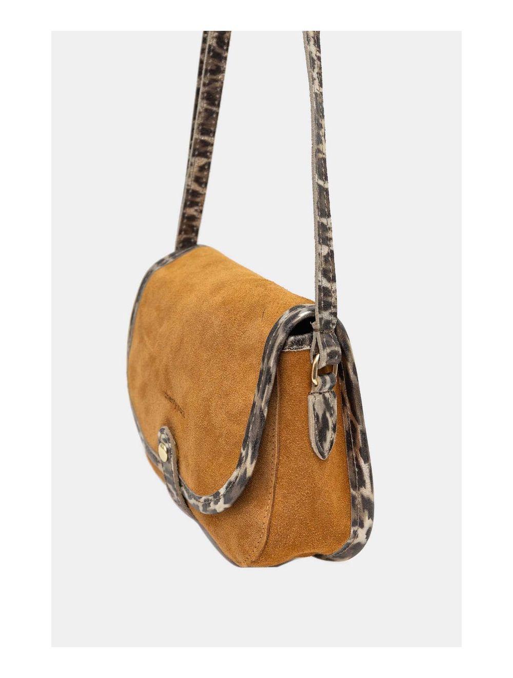 Tom&eva Sac Besace Porté Croisé En Croûte Cuir Vachette 4163 MEISSA SUEDE-Camel