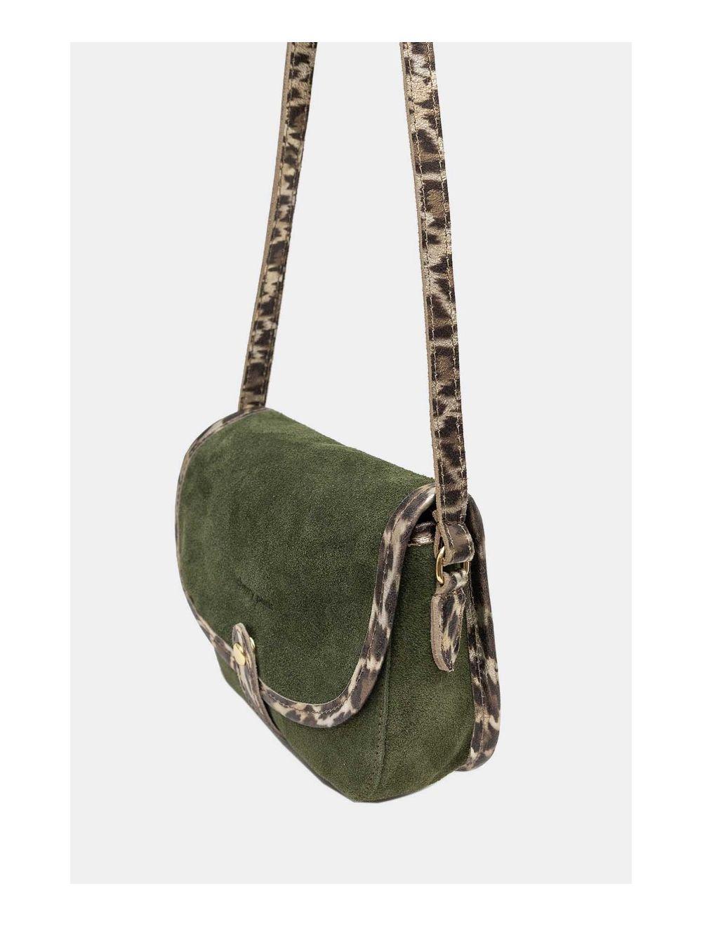 Tom&eva Sac Besace Porté Croisé En Croûte Cuir Vachette 4163 MEISSA SUEDE-Kaki