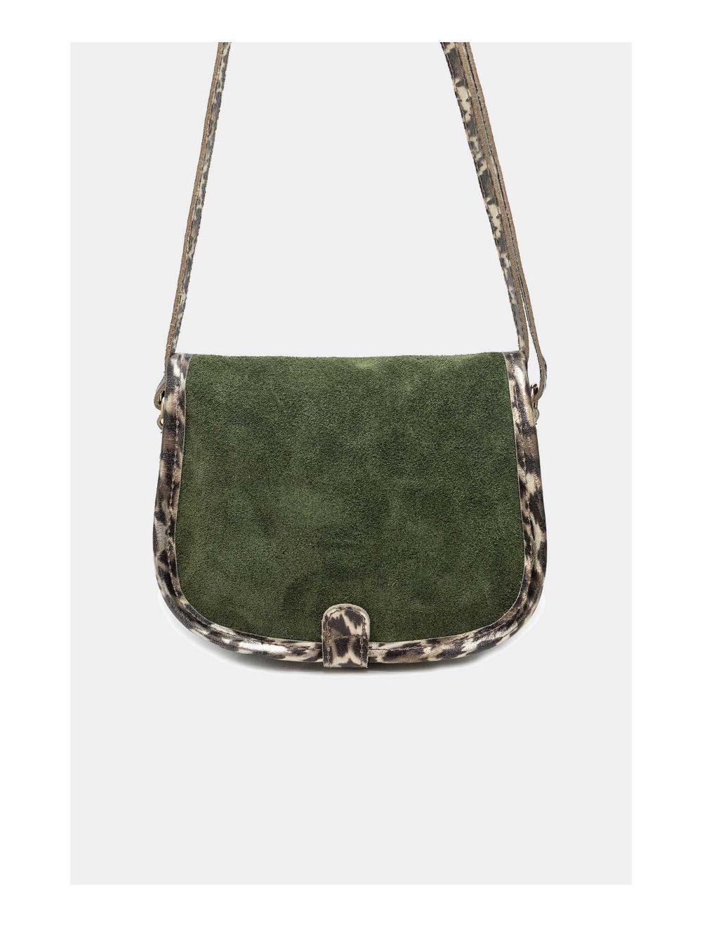 Tom&eva Sac Besace Porté Croisé En Croûte Cuir Vachette 4163 MEISSA SUEDE-Kaki