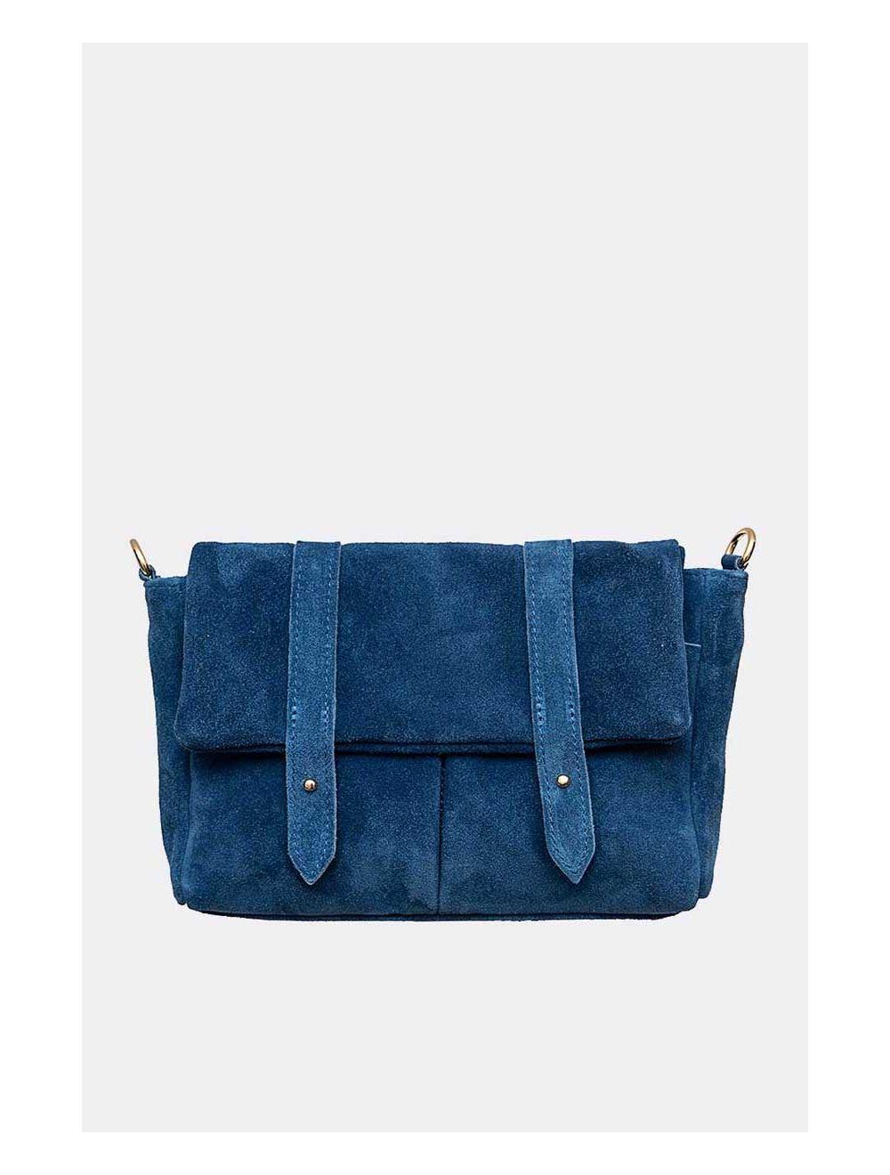 tom&eva Sac Besace Porté Croisé en Croûte Cuir Vachette-ANGELA 4048-BLEU