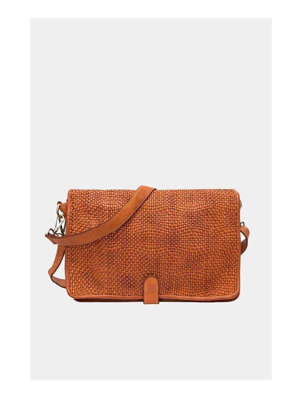 Tom&eva Sac Besace Porté Croisé Et épaule En Cuir Vachette Tressé IRINA 4115-Camel