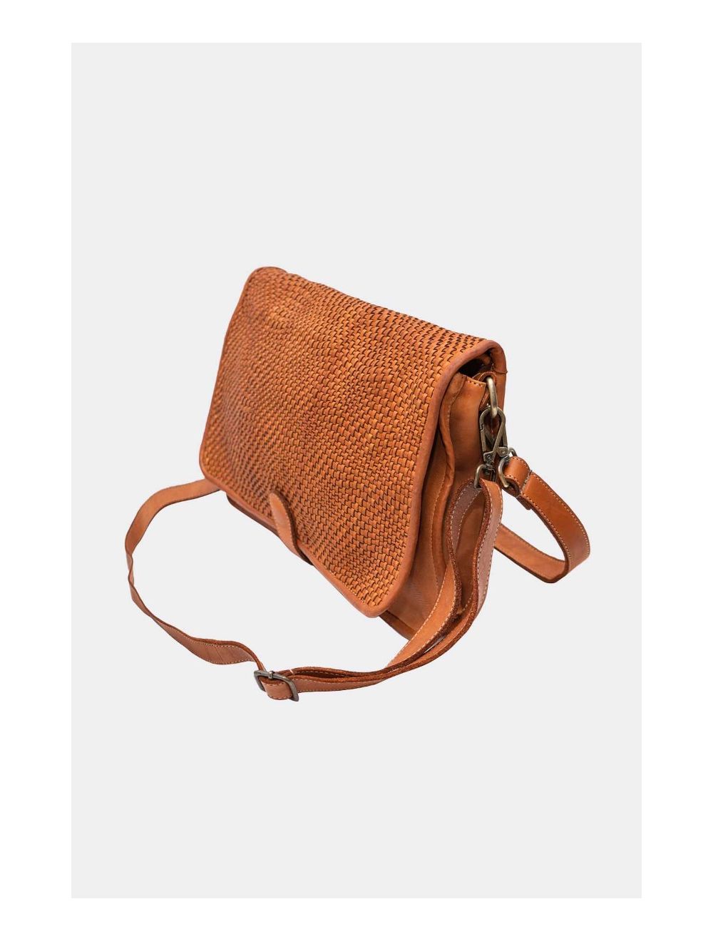 Tom&eva Sac Besace Porté Croisé Et épaule En Cuir Vachette Tressé IRINA 4115-Camel