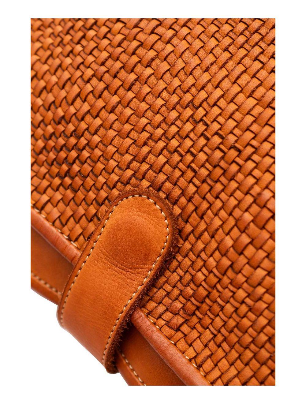 Tom&eva Sac Besace Porté Croisé Et épaule En Cuir Vachette Tressé IRINA 4115-Camel