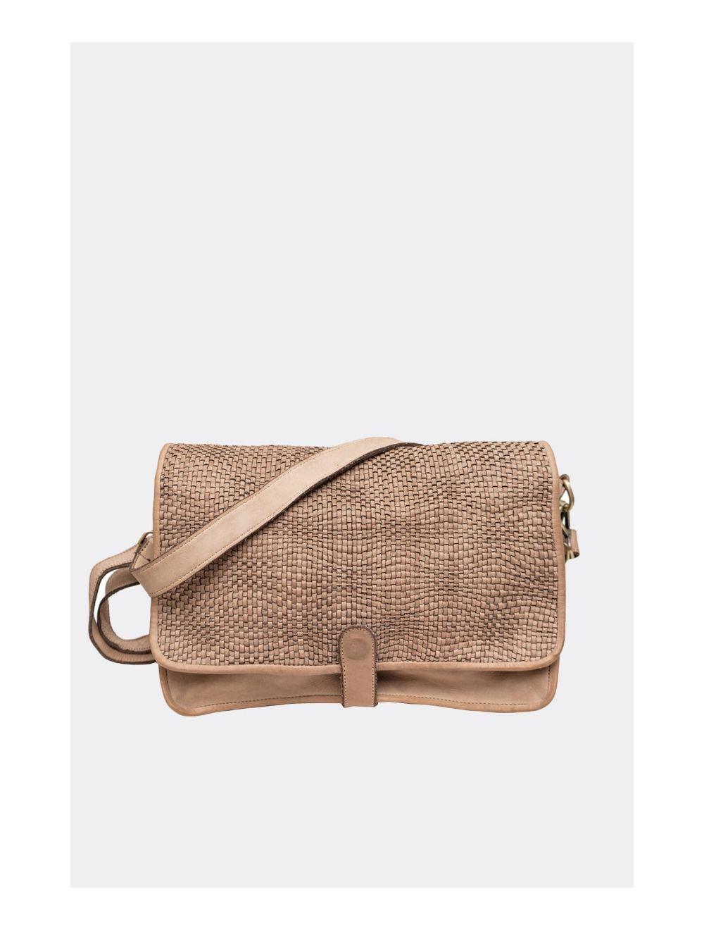Tom&eva Sac Besace Porté Croisé Et épaule En Cuir Vachette Tressé IRINA 4115-Taupe