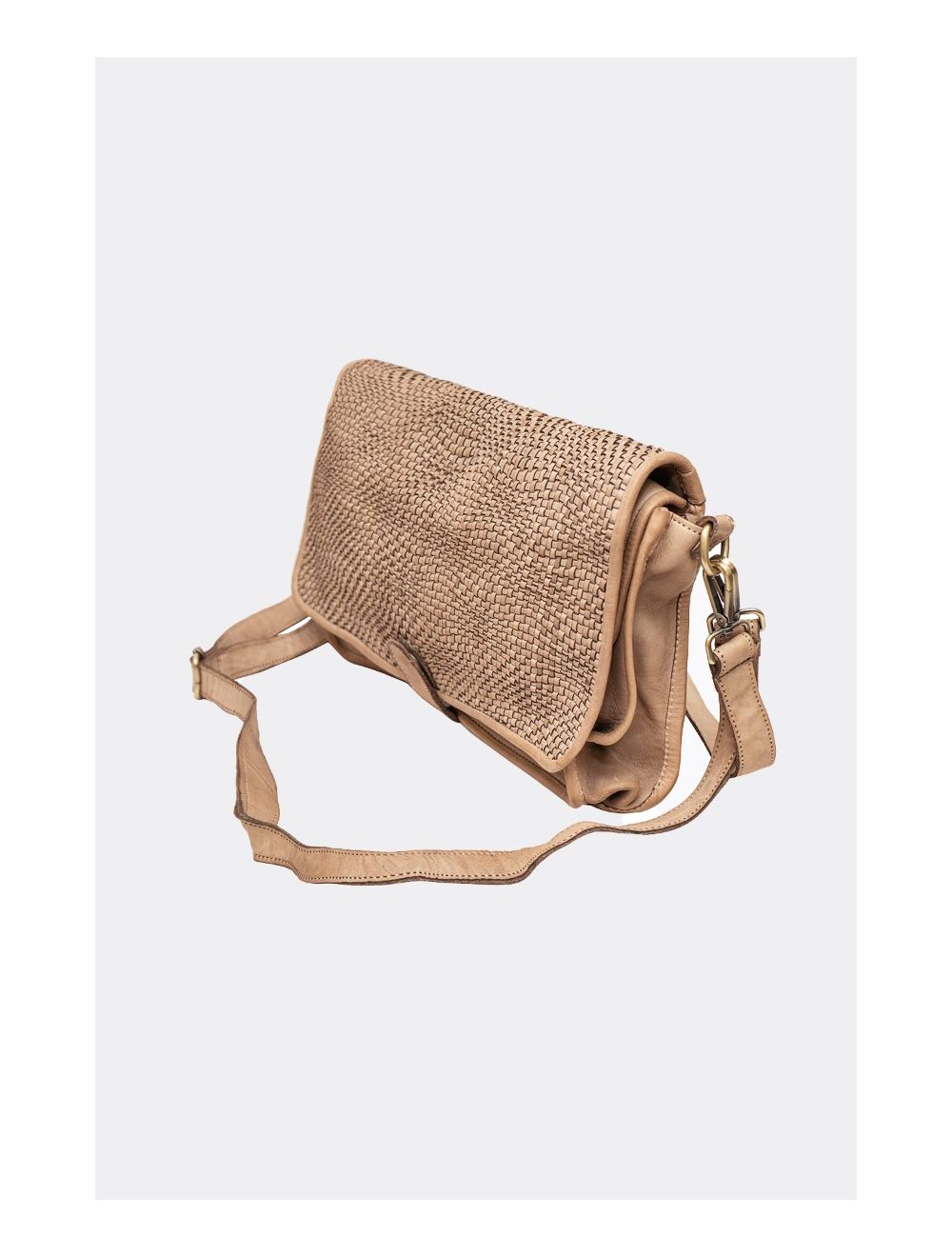 Tom&eva Sac Besace Porté Croisé Et épaule En Cuir Vachette Tressé IRINA 4115-Taupe