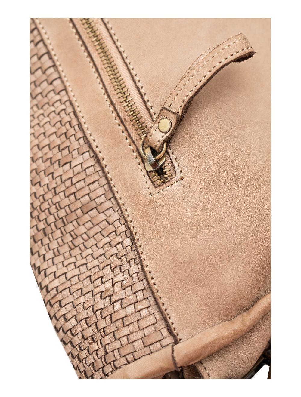 Tom&eva Sac Besace Porté Croisé Et épaule En Cuir Vachette Tressé IRINA 4115-Taupe