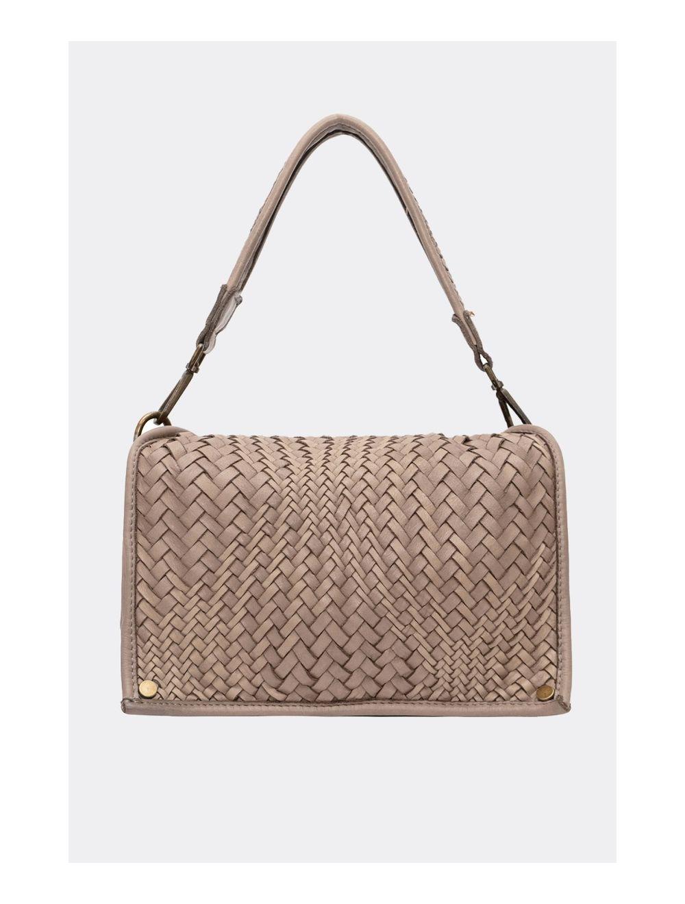 Tom&eva Sac Besace Porté Croisé Et épaule En Cuir Vachette Tressé MIRA 4114-Taupe