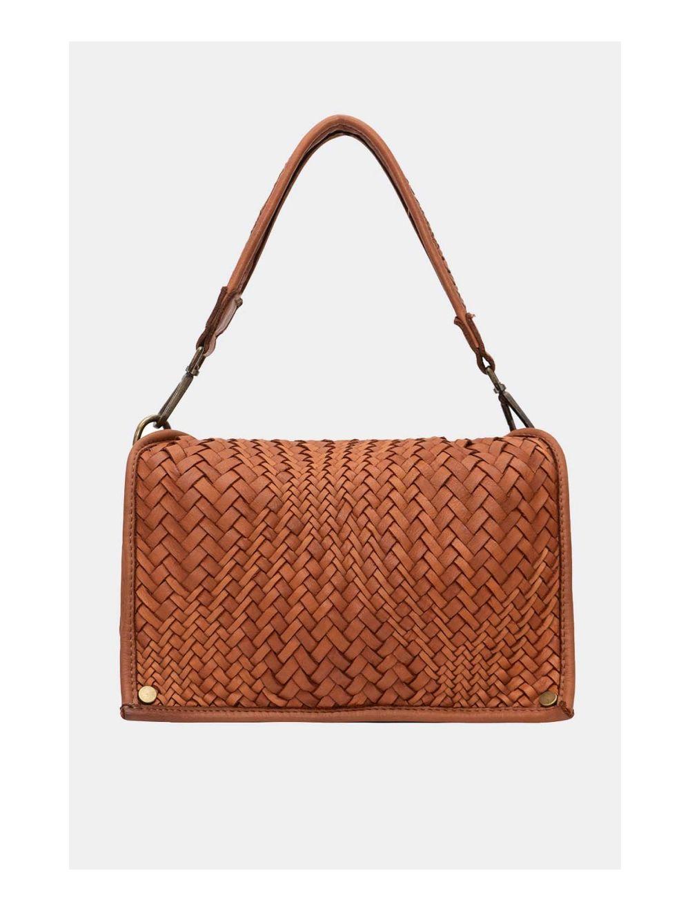 Tom&eva Sac Besace Porté Croisé Et épaule En Cuir Vachette Tressé MIRA 4114-Camel