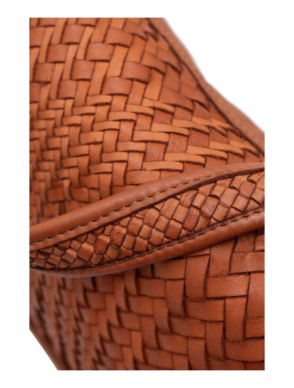 Tom&eva Sac Besace Porté Croisé Et épaule En Cuir Vachette Tressé MIRA 4114-Camel