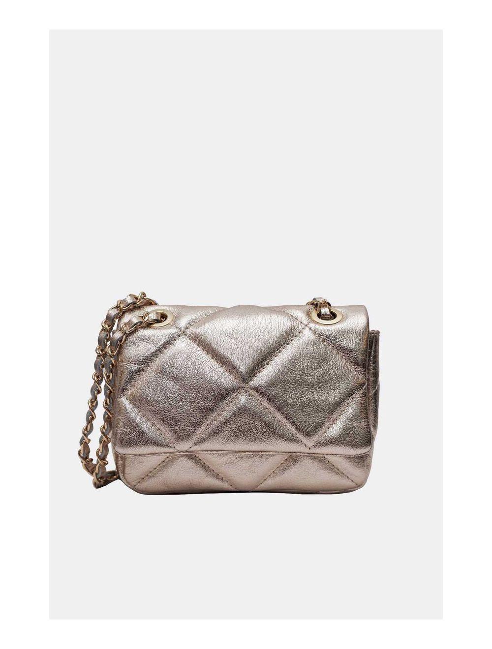 Tom&eva Sac Besace Porté Croisé Et Épaule Matelassé En Cuir Vachette NEILA 4099-Etain