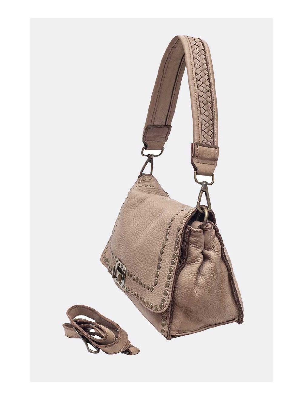 Tom&eva Sac Besaces En Cuir De Vachette Style Vintage-EMNA 4051-taupe