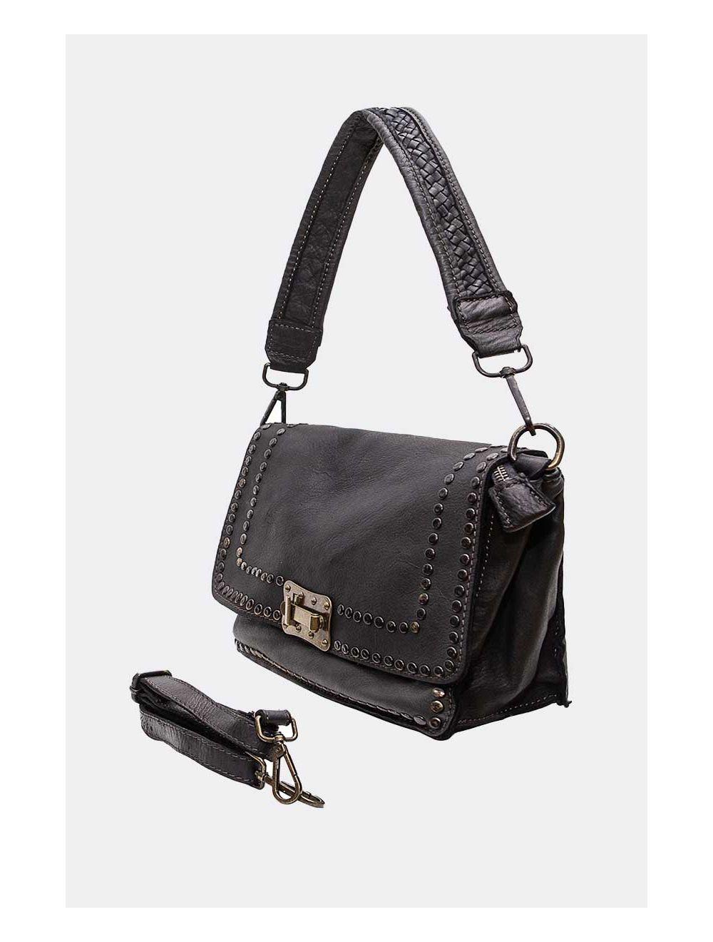 Tom&eva Sac Besaces En Cuir De Vachette Style Vintage-EMNA 4051-NOIR
