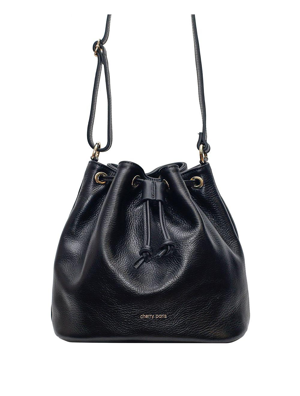 tom&eva Sac bourse en cuir de vachette collet-LINDA 4009-Noir