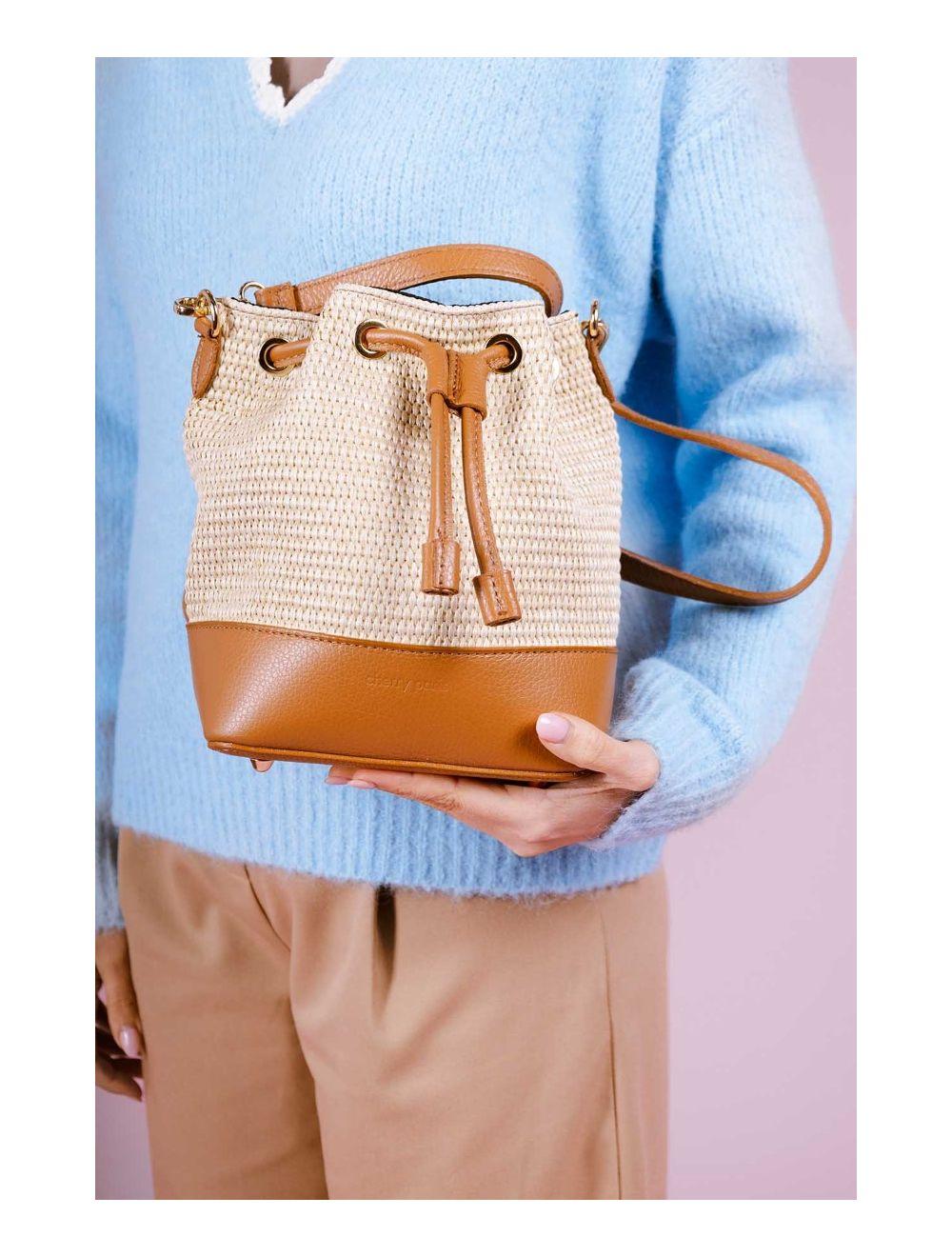 Tom&eva Sac Bourse En Cuir De Vachette Grainé Et En Raphia 4170 CINTHYA RAPHIA-Cognac