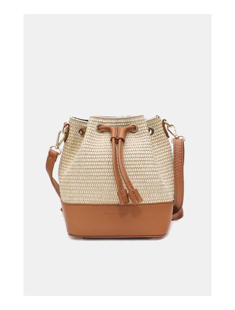 Tom&eva Sac Bourse En Cuir De Vachette Grainé Et En Raphia 4170 CINTHYA RAPHIA-Cognac