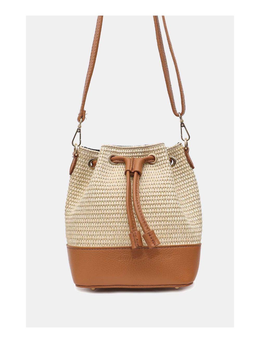 Tom&eva Sac Bourse En Cuir De Vachette Grainé Et En Raphia 4170 CINTHYA RAPHIA-Cognac