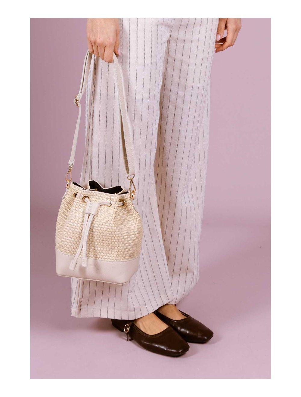 Tom&eva Sac Bourse En Cuir De Vachette Grainé Et En Raphia 4170 CINTHYA RAPHIA-Beige