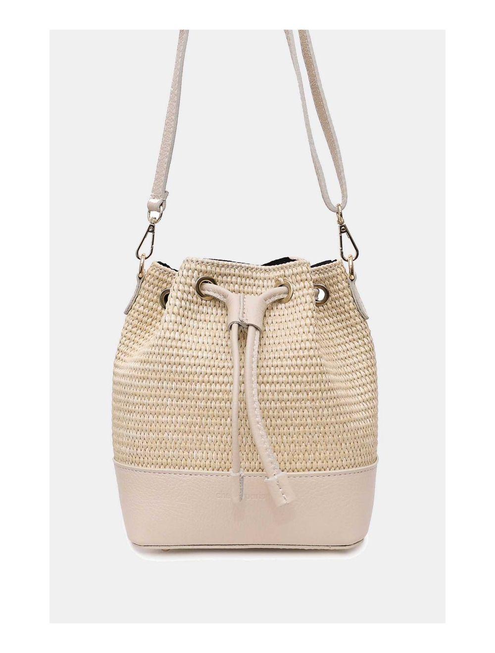 Tom&eva Sac Bourse En Cuir De Vachette Grainé Et En Raphia 4170 CINTHYA RAPHIA-Beige