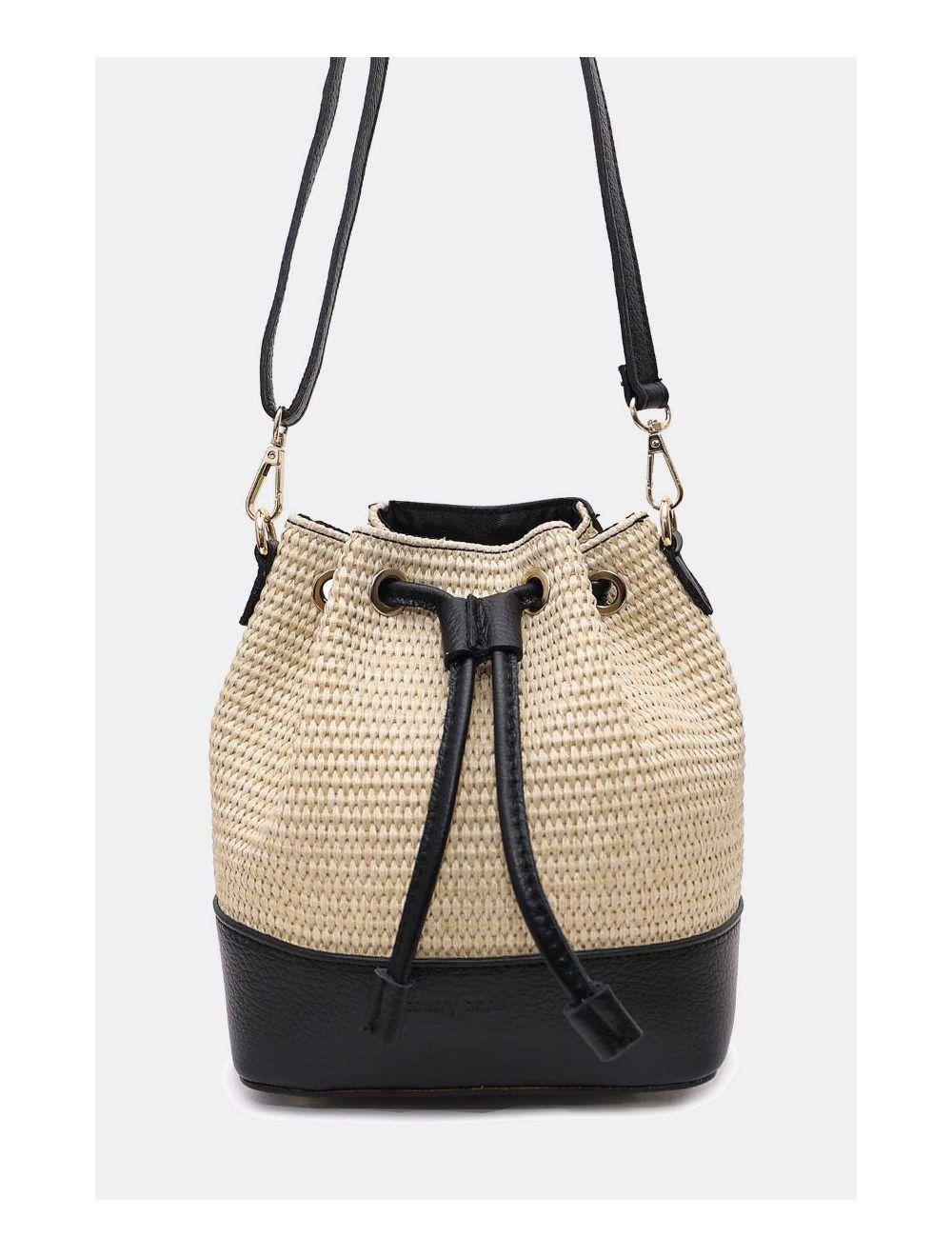 Tom&eva Sac Bourse En Cuir De Vachette Grainé Et En Raphia 4170 CINTHYA RAPHIA-Noir