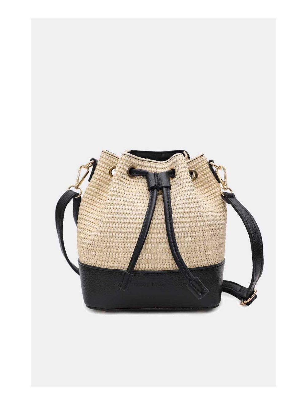 tom&eva Sac Bourse En Cuir de Vachette Grainé et En Raphia 4170 CINTHYA RAPHIA-Noir