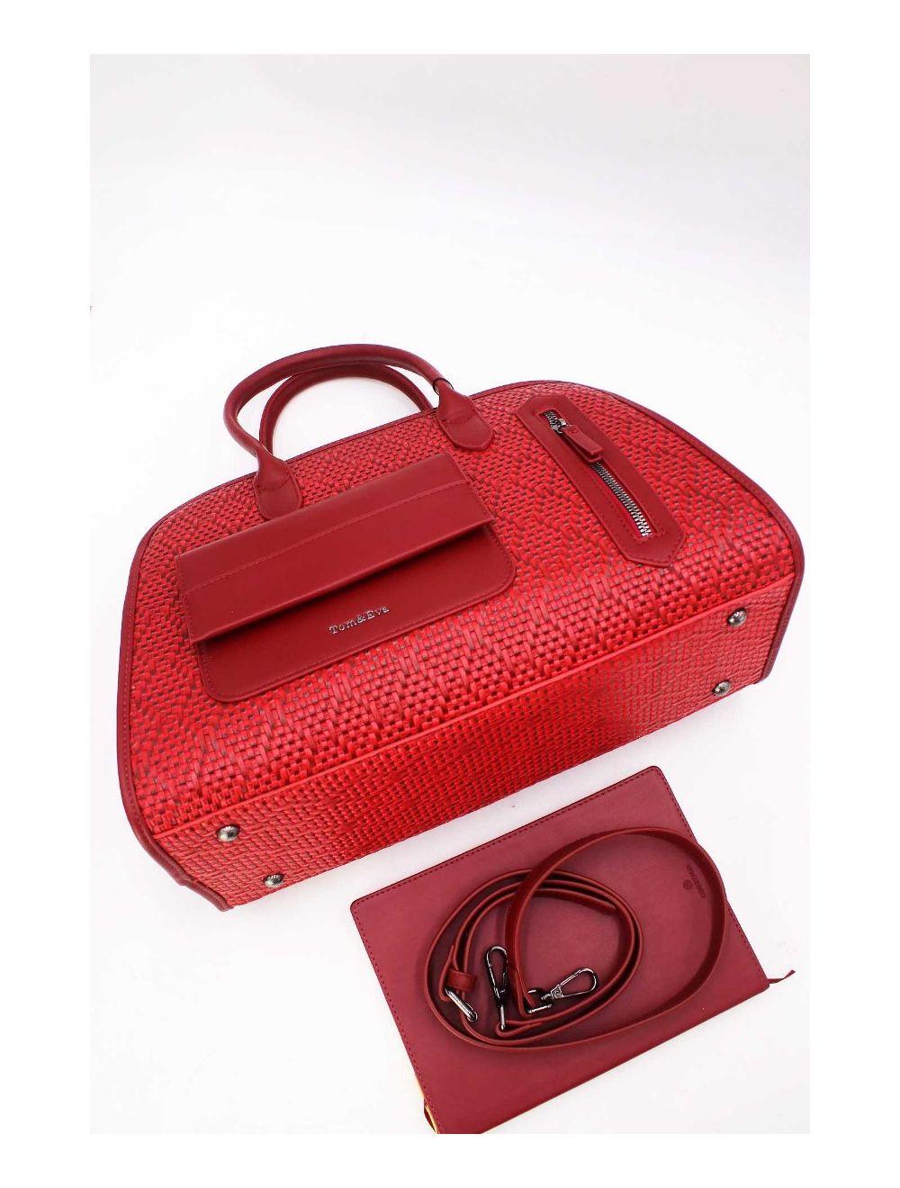 Tom&eva Sac Business Femme Multipoches Effet Paille-24B-6119-Purple/Burgundy