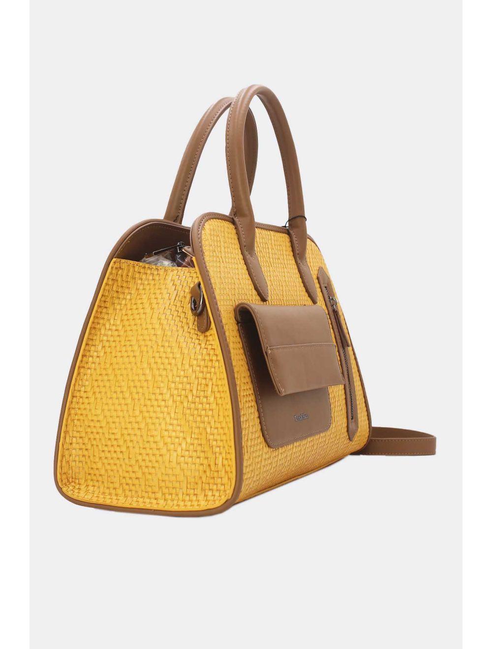 Tom&eva Sac Business Femme Multipoches Effet Paille-24B-6119-Yellow/Soil