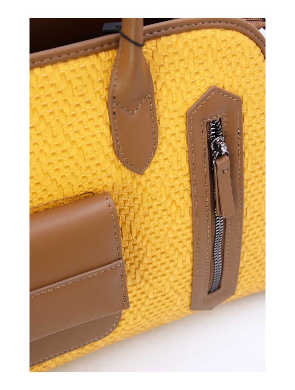 tom&eva Sac Business Femme Multipoches Effet Paille-24B-6119-Yellow/Soil