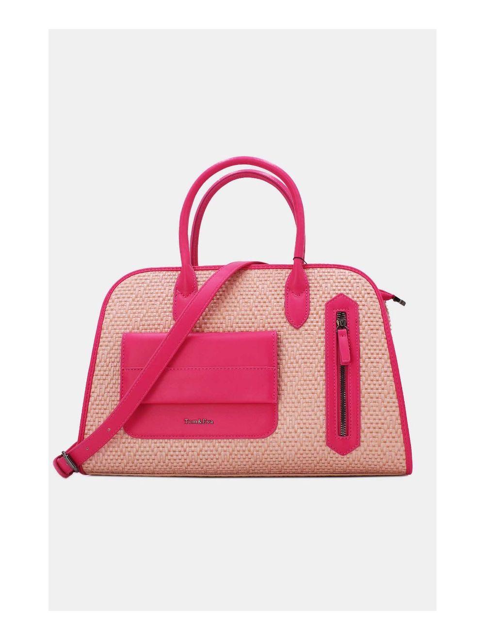 Tom&eva Sac Business Femme Multipoches Effet Paille-24B-6119-Pink/Rose