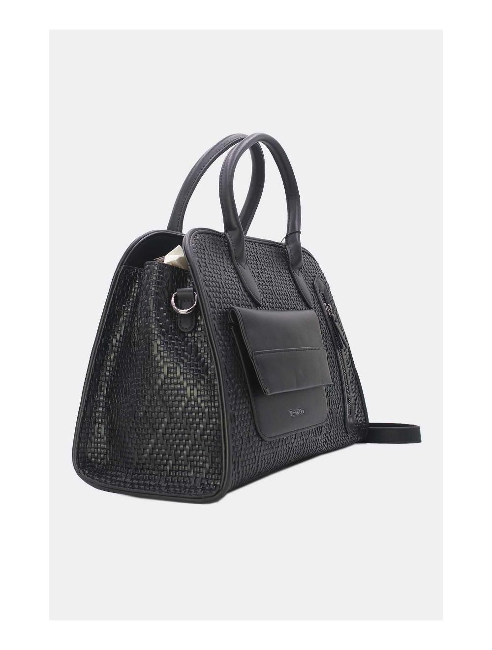 Tom&eva Sac Business Femme Multipoches Effet Paille-24B-6119-Noir