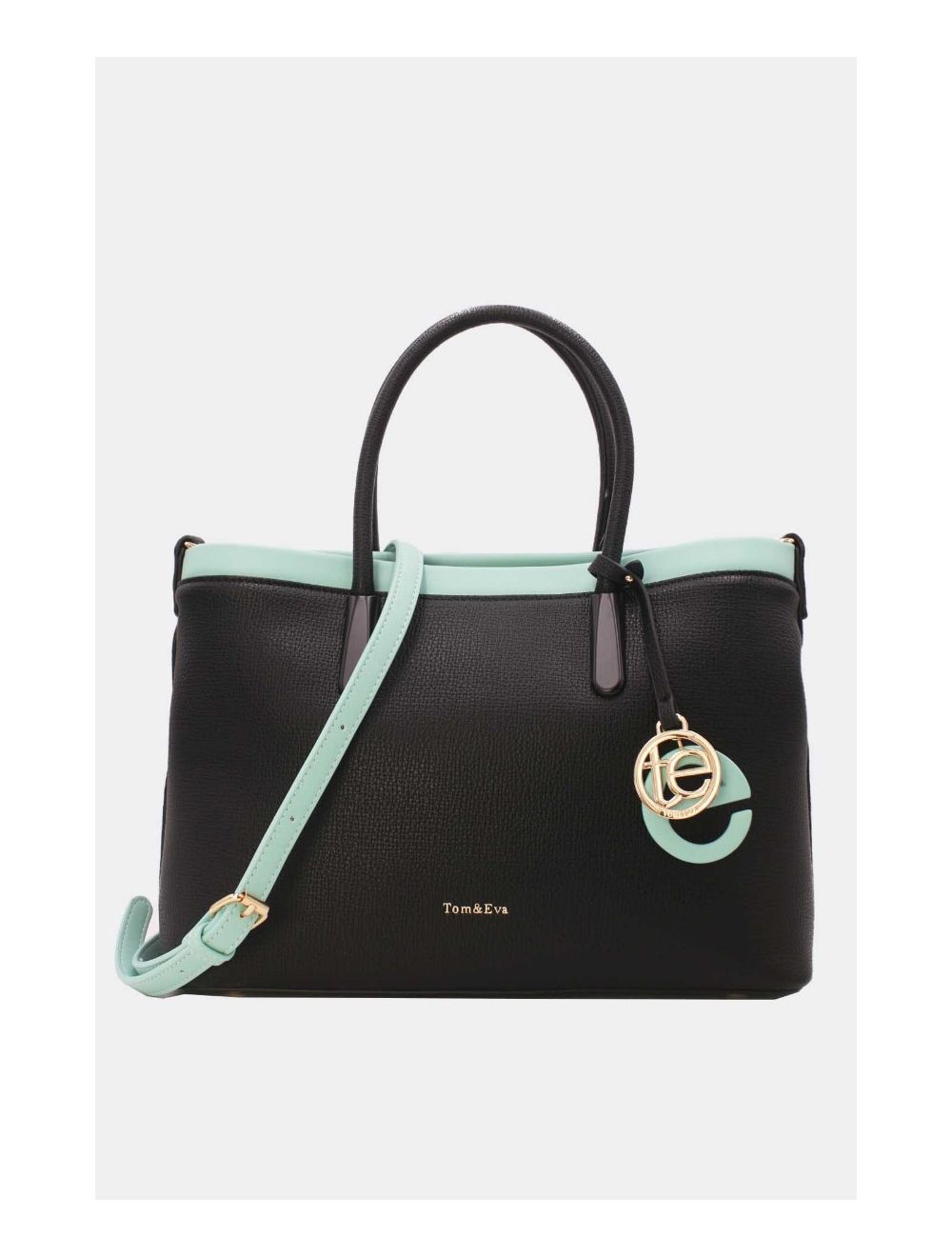 Tom&eva Sac Cabas Bicolore Avec Pendentif 23B-5827-Black/SkyBlue