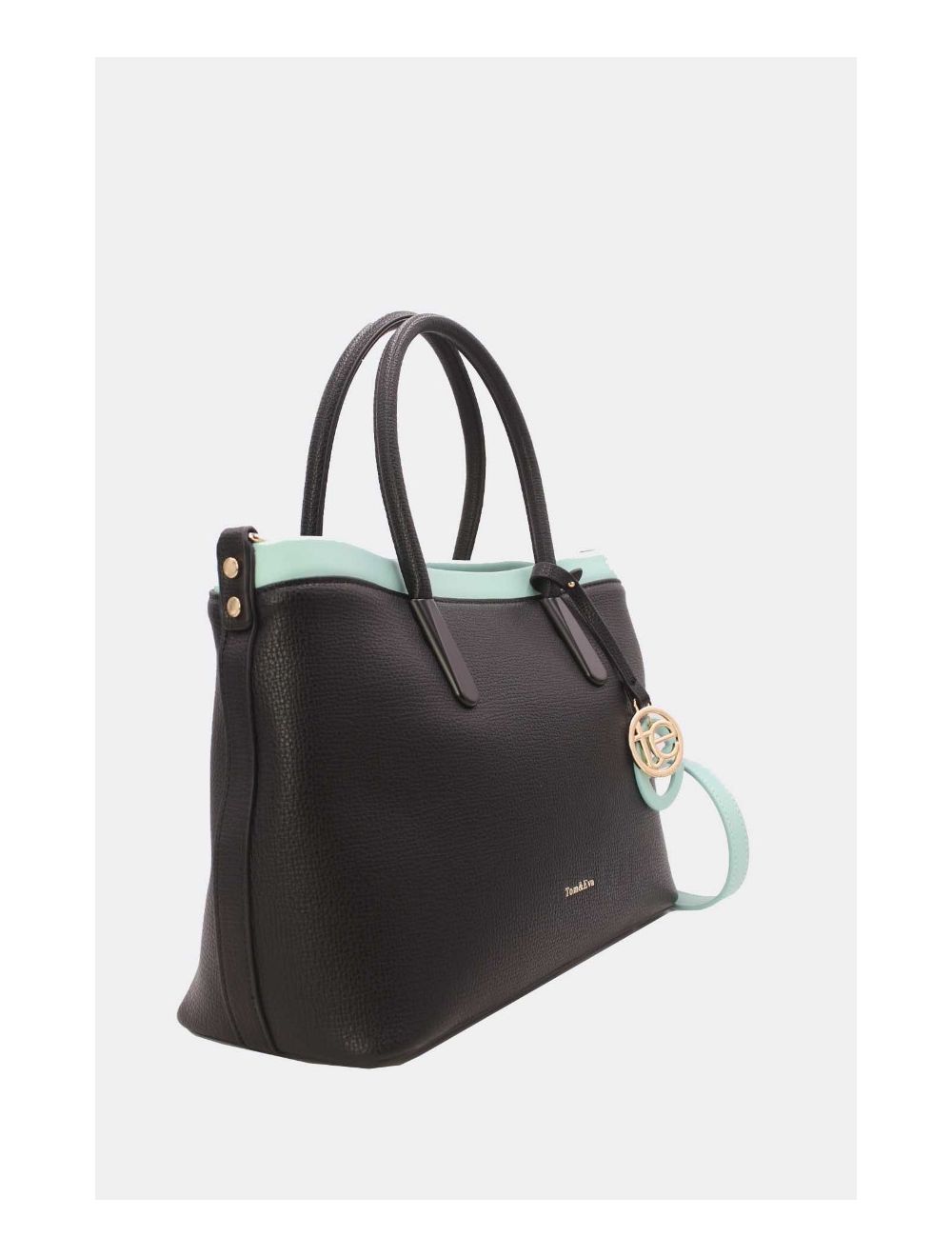 Tom&eva Sac Cabas Bicolore Avec Pendentif 23B-5827-Black/SkyBlue