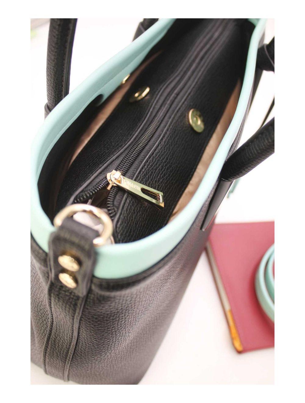 tom&eva Sac Cabas Bicolore Avec Pendentif 23B-5827-Black/SkyBlue