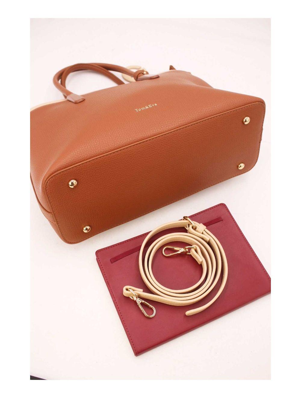 tom&eva Sac Cabas Bicolore Avec Pendentif 23B-5827-Brown/Apricot