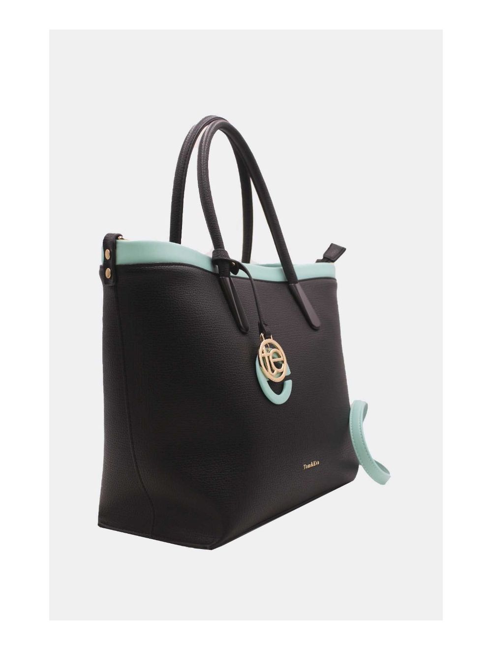 Tom&eva Sac Cabas Bicolore Effet Cuir Grainé 23B-5828-Black/SkyBlue