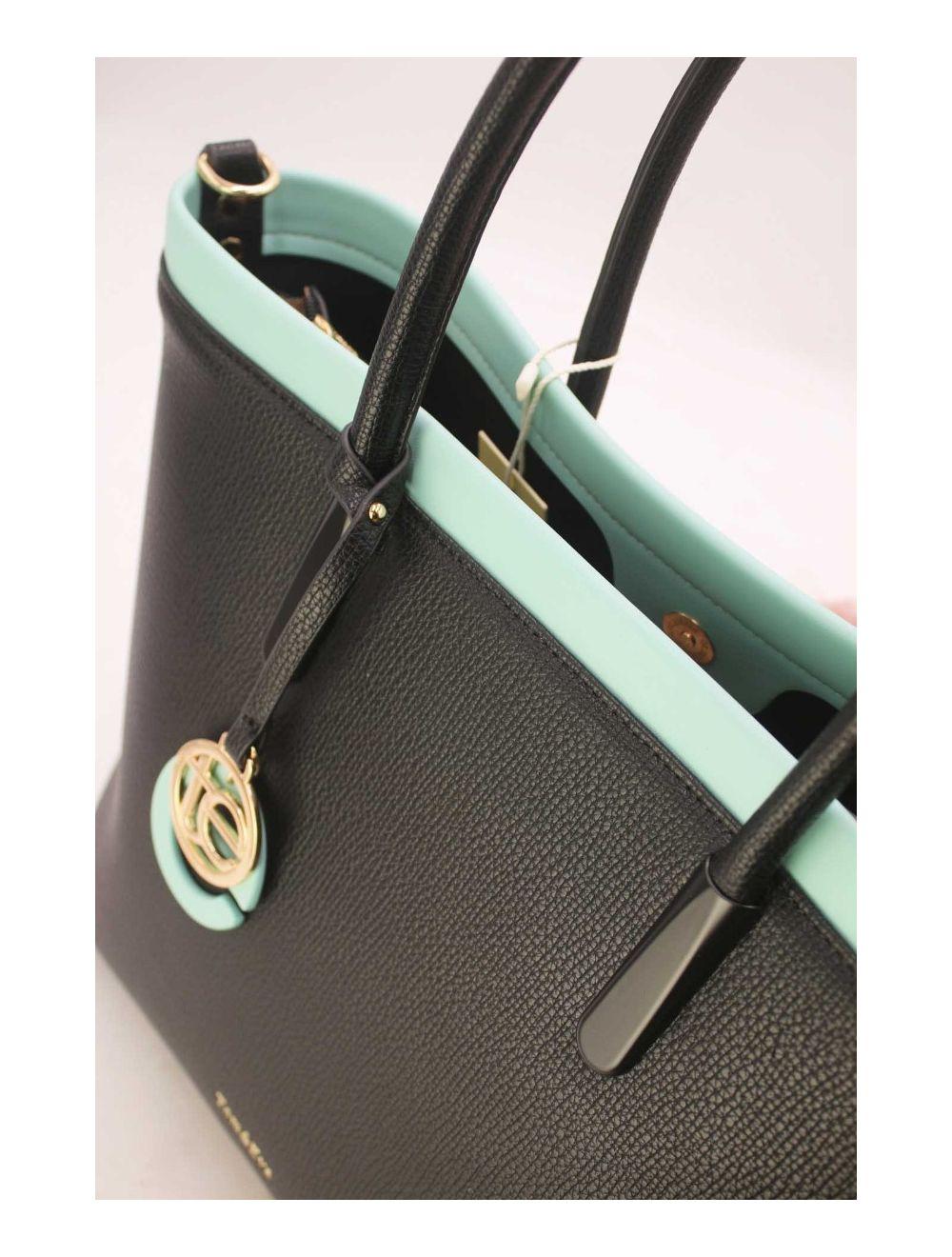 tom&eva Sac Cabas Bicolore Effet Cuir Grainé 23B-5828-Black/SkyBlue