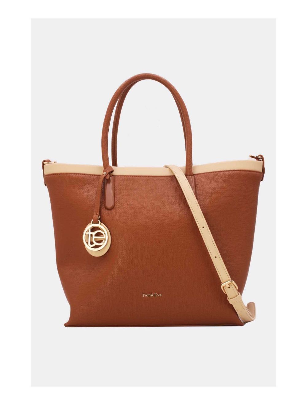 Tom&eva Sac Cabas Bicolore Effet Cuir Grainé 23B-5828-Brown/Apricot