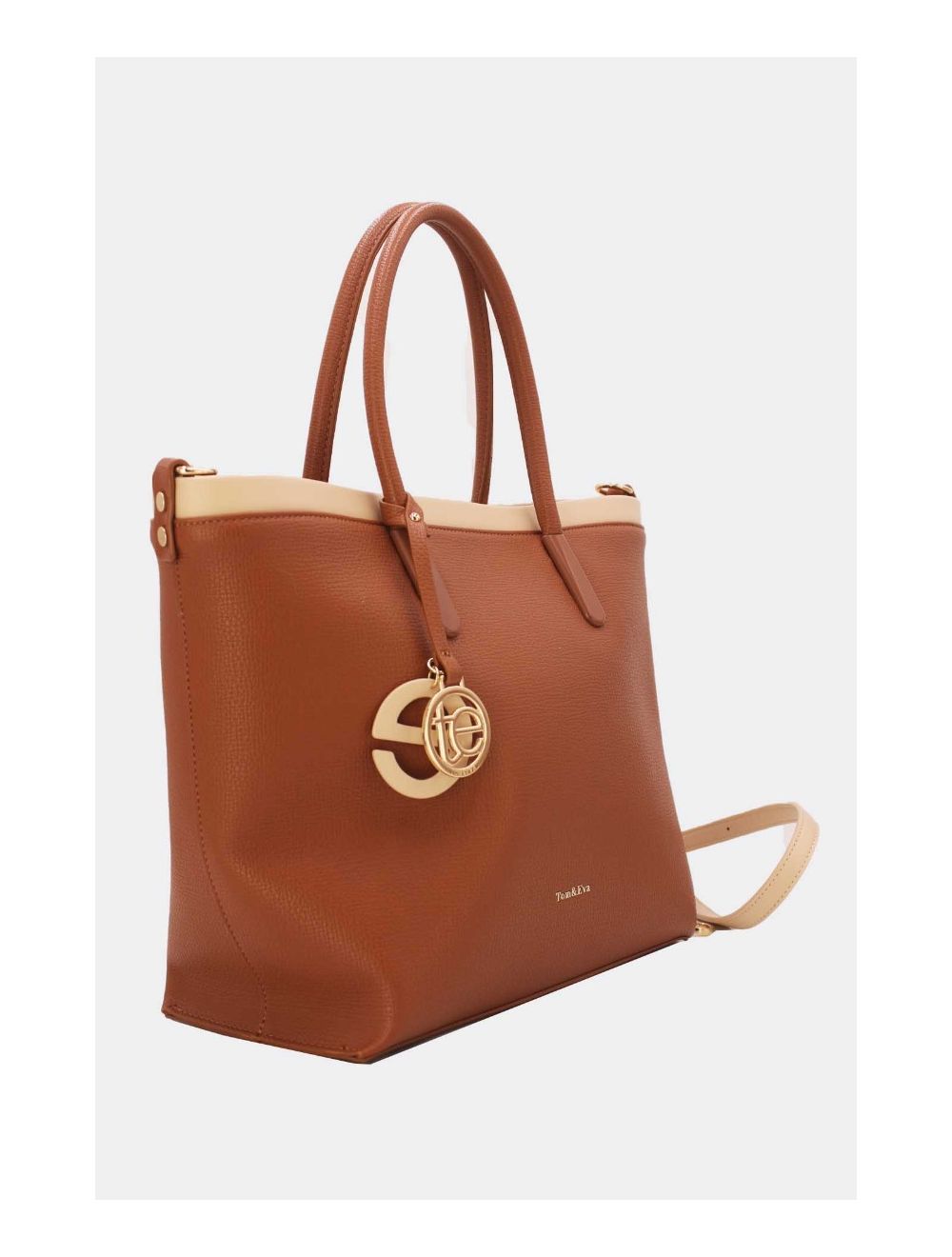 Tom&eva Sac Cabas Bicolore Effet Cuir Grainé 23B-5828-Brown/Apricot