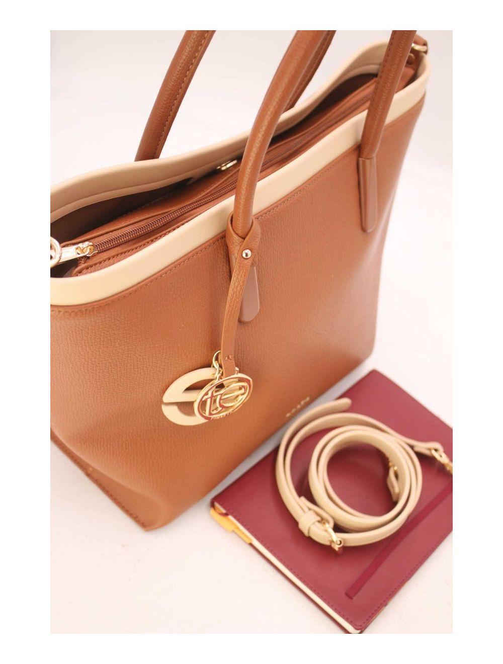 tom&eva Sac Cabas Bicolore Effet Cuir Grainé 23B-5828-Brown/Apricot