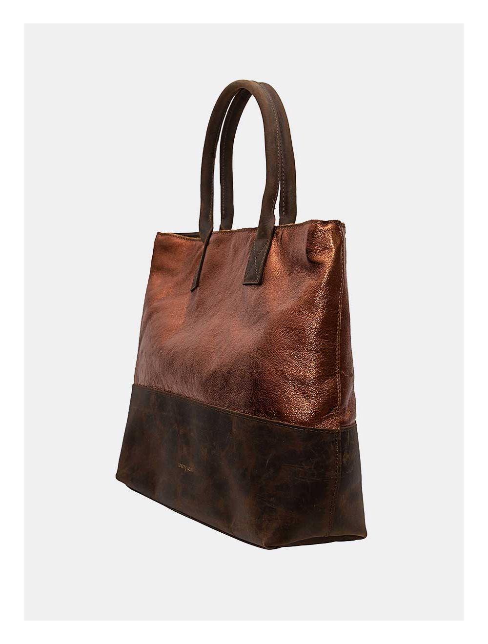Tom&eva Sac Cabas Croûte Cuir Vachette Métallisé Bicolore-CORALIE 4041-BRONZE