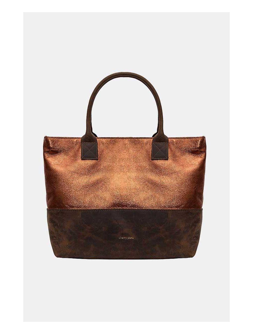 tom&eva Sac Cabas Croûte Cuir Vachette Métallisé Bicolore-CORALIE 4041-BRONZE
