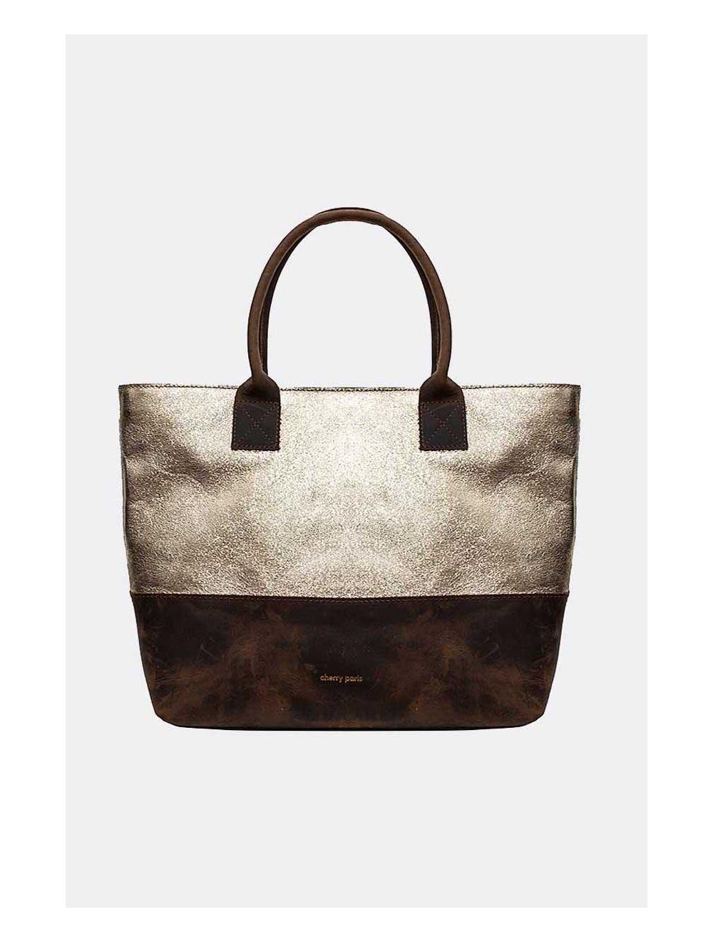 tom&eva Sac Cabas Croûte Cuir Vachette Métallisé Bicolore-CORALIE 4041-DORE