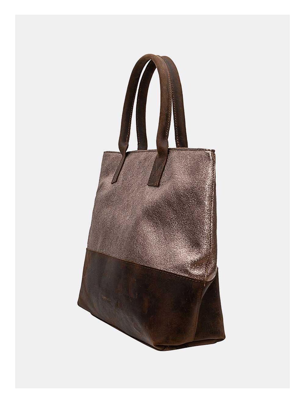 Tom&eva Sac Cabas Croûte Cuir Vachette Métallisé Bicolore-CORALIE 4041-ETAIN