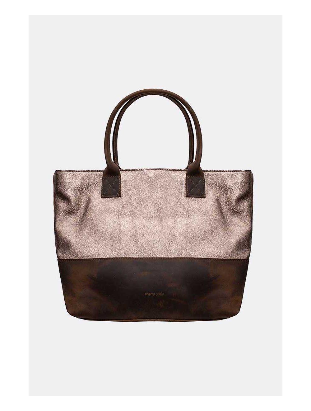 tom&eva Sac Cabas Croûte Cuir Vachette Métallisé Bicolore-CORALIE 4041-ETAIN