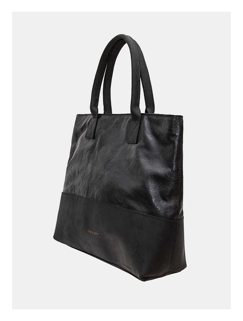Tom&eva Sac Cabas Croûte Cuir Vachette Métallisé Bicolore-CORALIE 4041-NOIR METAL