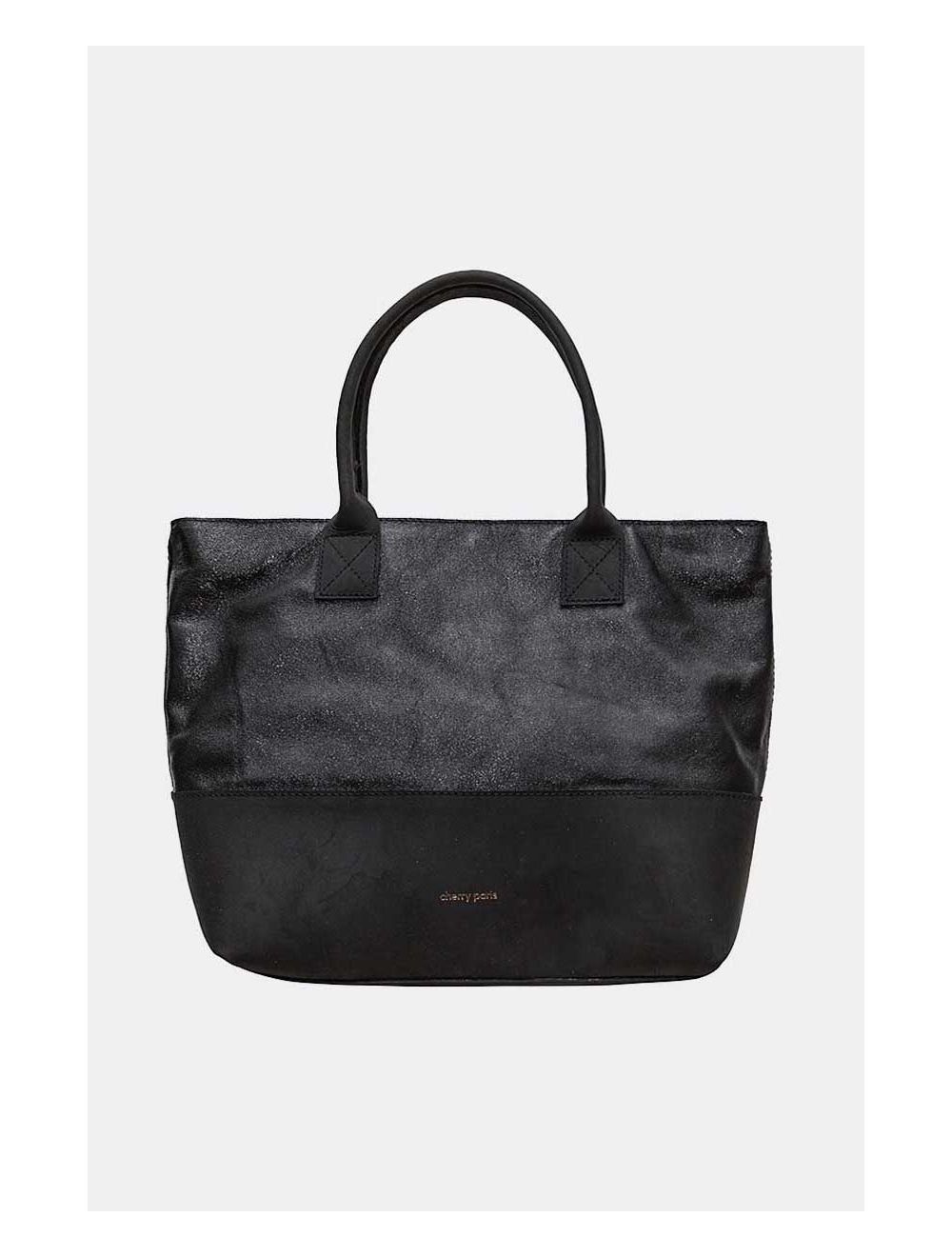 tom&eva Sac Cabas Croûte Cuir Vachette Métallisé Bicolore-CORALIE 4041-NOIR METAL
