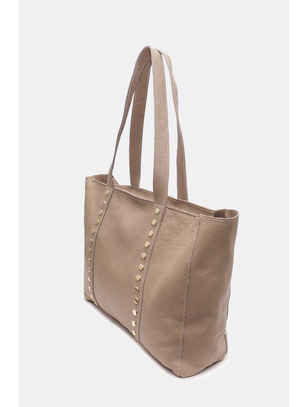Tom&eva Sac Cabas Cuir De Vachette Grainé Clouté 4155 NOELIE-Taupe