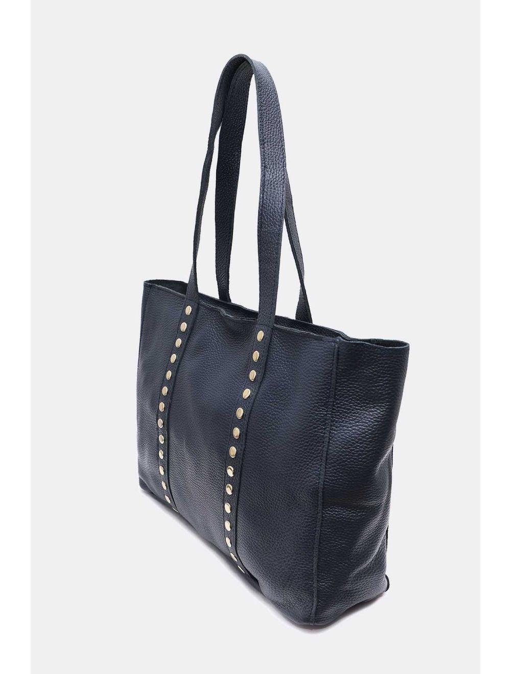 Tom&eva Sac Cabas Cuir De Vachette Grainé Clouté 4155 NOELIE-Marine