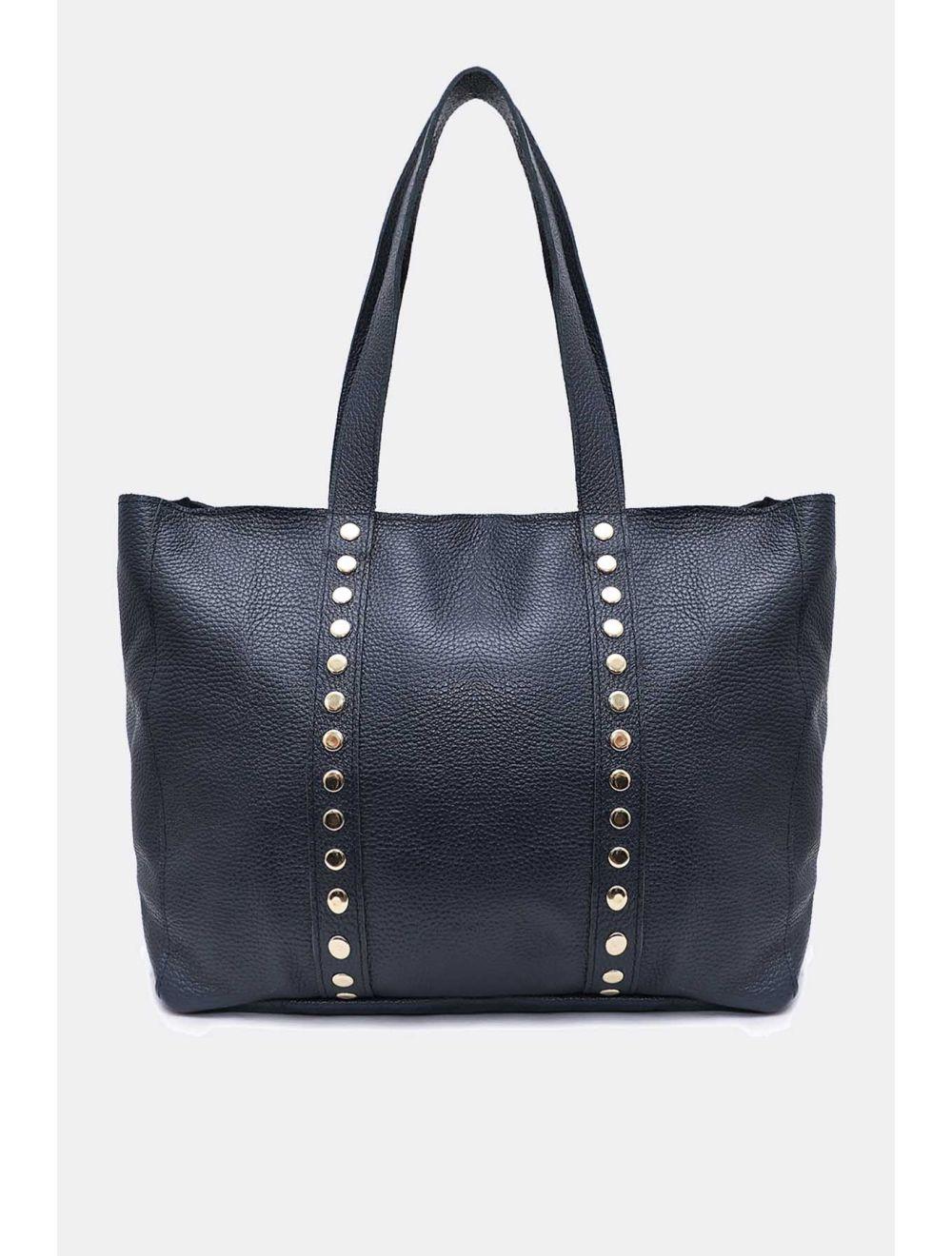 tom&eva Sac Cabas Cuir De Vachette Grainé Clouté 4155 NOELIE-Marine