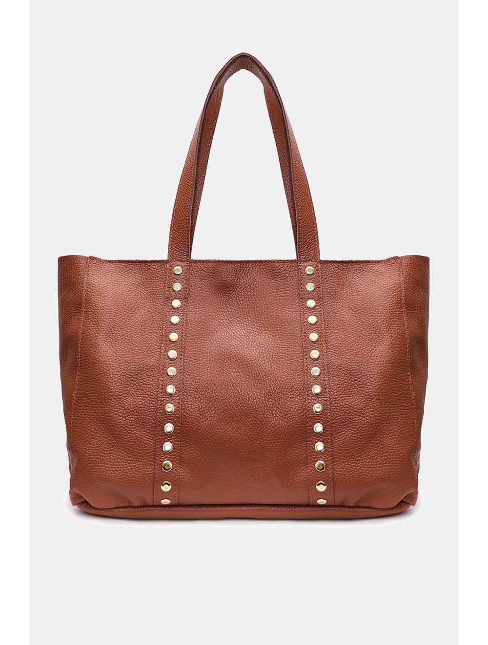 Tom&eva Sac Cabas Cuir De Vachette Grainé Clouté 4155 NOELIE-Cognac